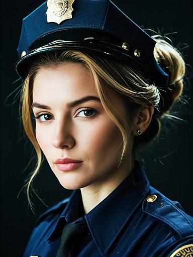 Detailed Close-Up: Woman in Police Costume