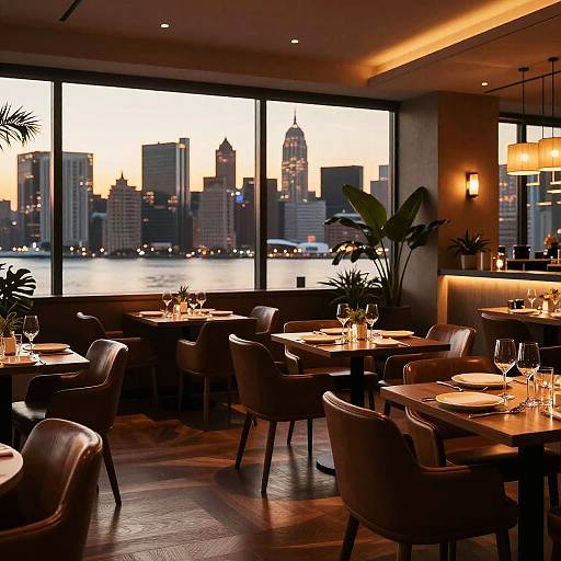 Upscale Restaurant with City Skyline