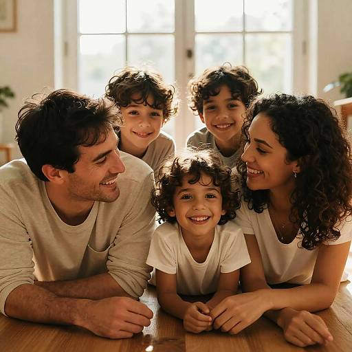 Sunlit Cozy Family Portrait on Floor