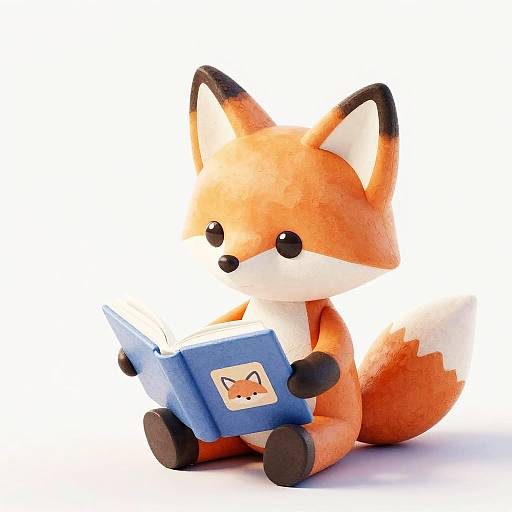 3D Toy Fox Reading with Watercolor