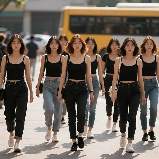 Sunlit Walk: Nine Women in Black