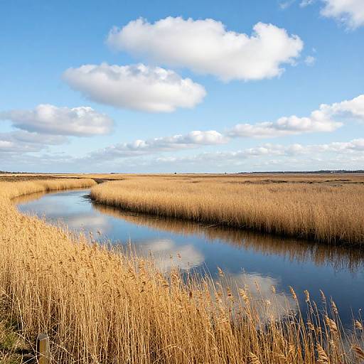 Serene Marshland Under Vast Sky