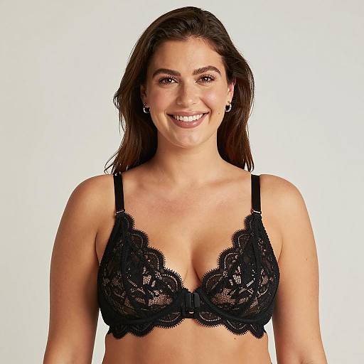 Smiling Woman in Black Lace Bra