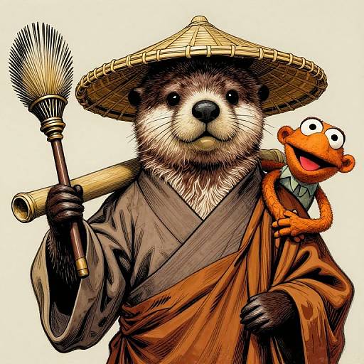 Anthropomorphic Otter Monk Illustration