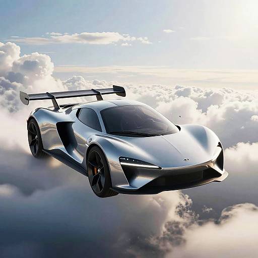 Futuristic Metallic Flying Car CGI