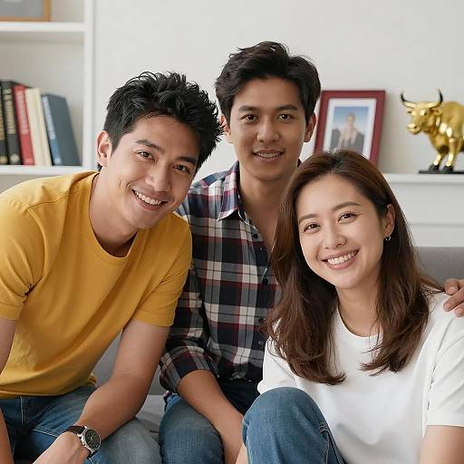 Smiling Trio in Bright Indoor Setting