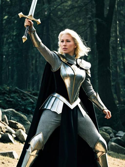 Woman Warrior in Armor Holding Sword
