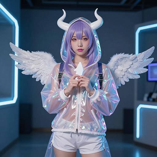 Neon Lit Asian Woman with Horns