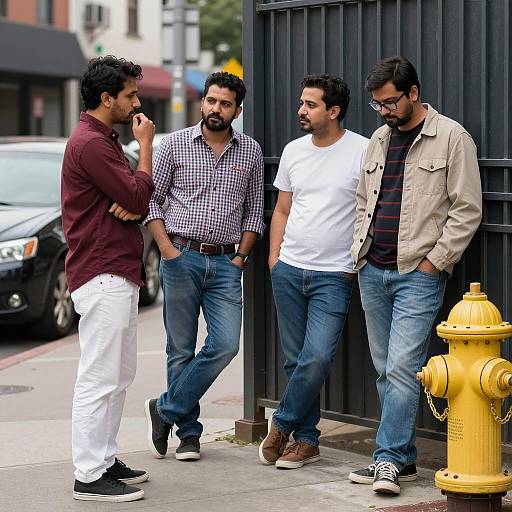 Urban Gathering: Four Men by a Gate