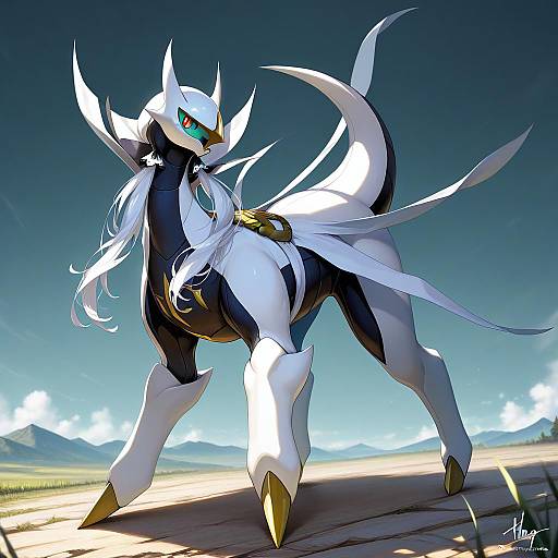 Illustration of Arceus, pokemon in the style of Hong (white spider)