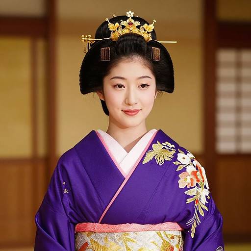 Regal Woman in Purple Kimono