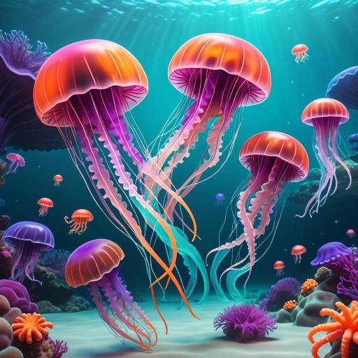 Playful 3D Cartoon Jellyfish Underwater Scene