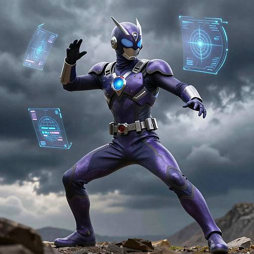 Ultra-Realistic Purple Tech Superhero