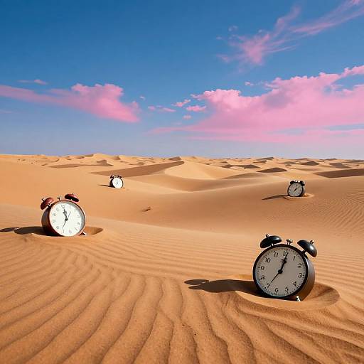 Surreal Desert with Melting Timepieces