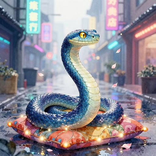 Sapphire Snake in Neon Cyberpunk Alley