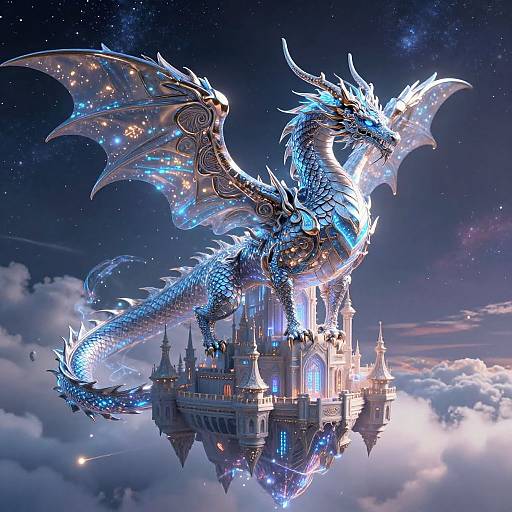 Majestic AI Dragon Over Dreamlike Castle