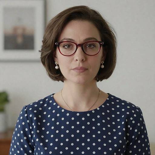 Elegant Woman in Blue Polka Dot Dress