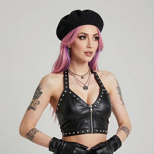 Edgy Woman in Leather and Beret