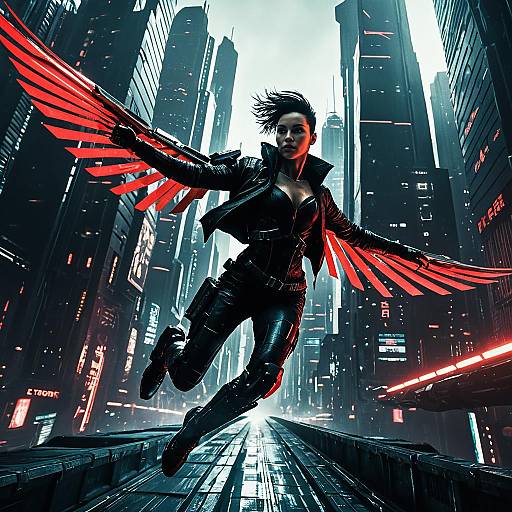 Androgynous Cyberpunk Warrior in Futuristic City