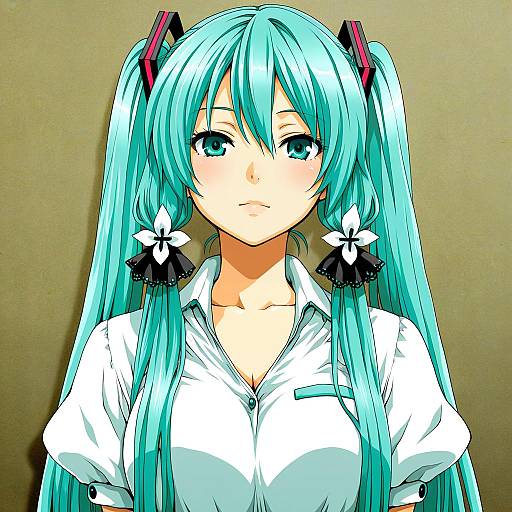 Illustration of Hachune miku, vocaloid in the style of Dosugon