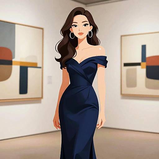 Elegant Older Woman in Navy Gown