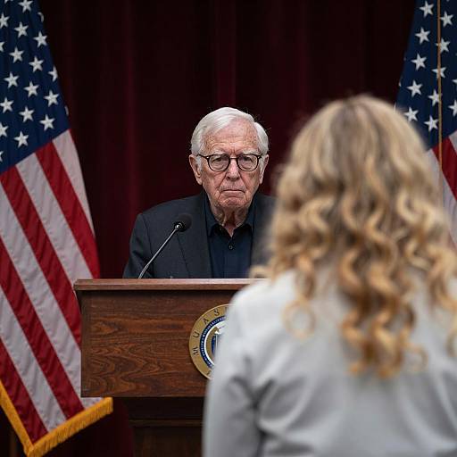 Elderly Man Addressing Audience in Dim Light