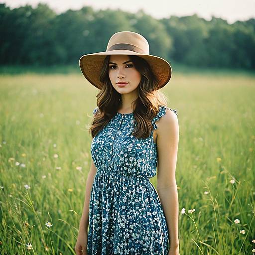 Summer Meadow Elegance in Blue Dress