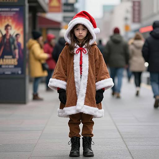 Young Girl in Christmas Costume on City Street