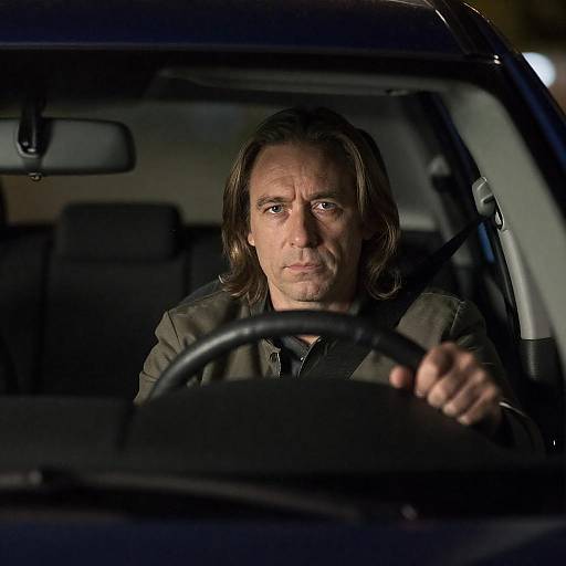 Serious Middle-Aged Man Driving at Night