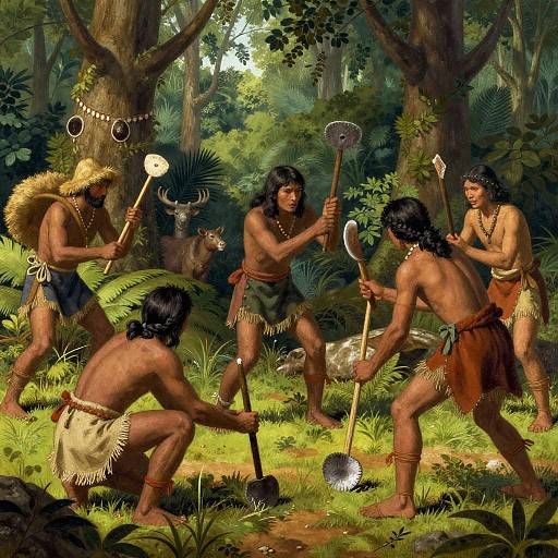 Prehistoric Hunt in Lush Forest