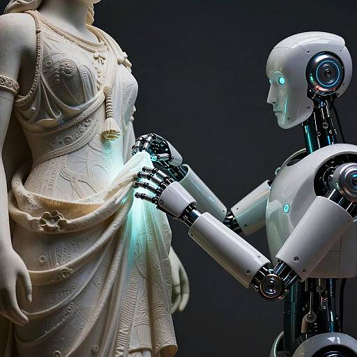 Futuristic Robot Removing Glowing Fabric