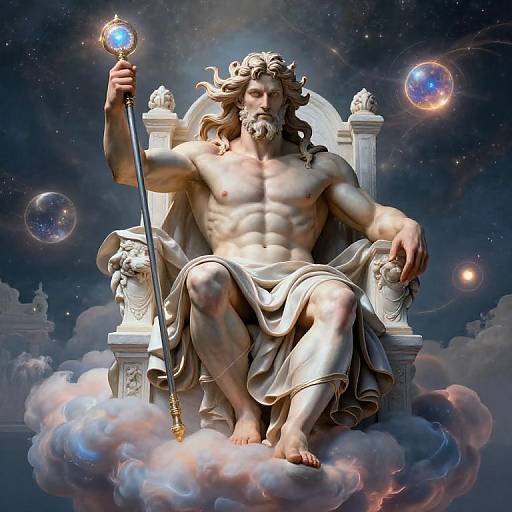 Muscular Greek God on Cloud Throne