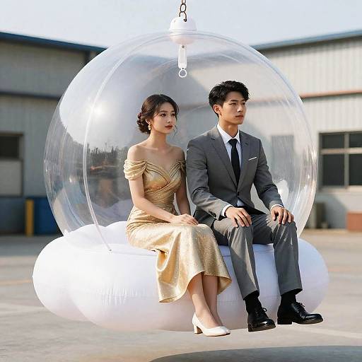 Couple in Bubble on Cloud Float