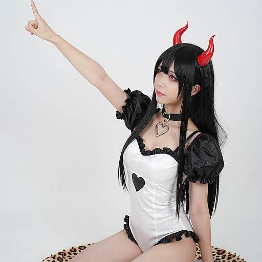 Asian Woman in Devil Cosplay Pose