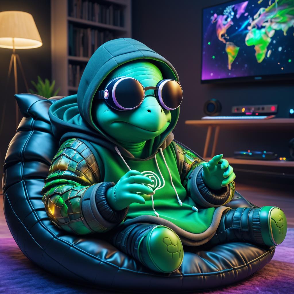 Chill Turtle Enjoying Virtual Reality Gaming