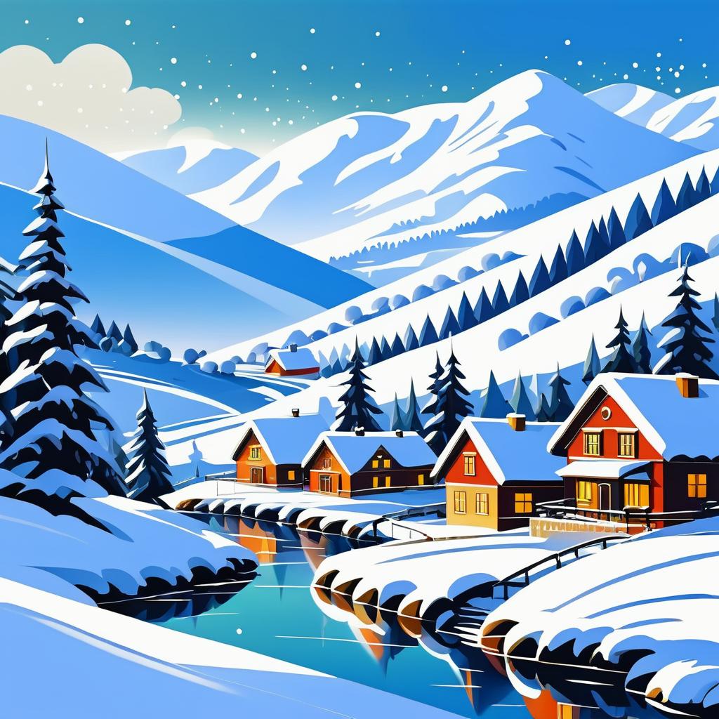 Snowy Hills Christmas Landscape Painting