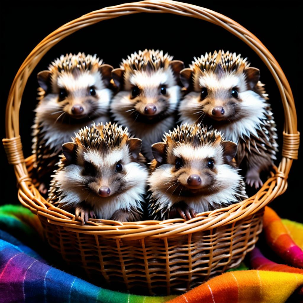 Playful Hedgehogs Snuggling in a Basket