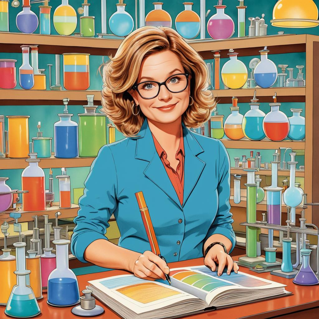 Whimsical Chemistry Professor in Colorful Lab