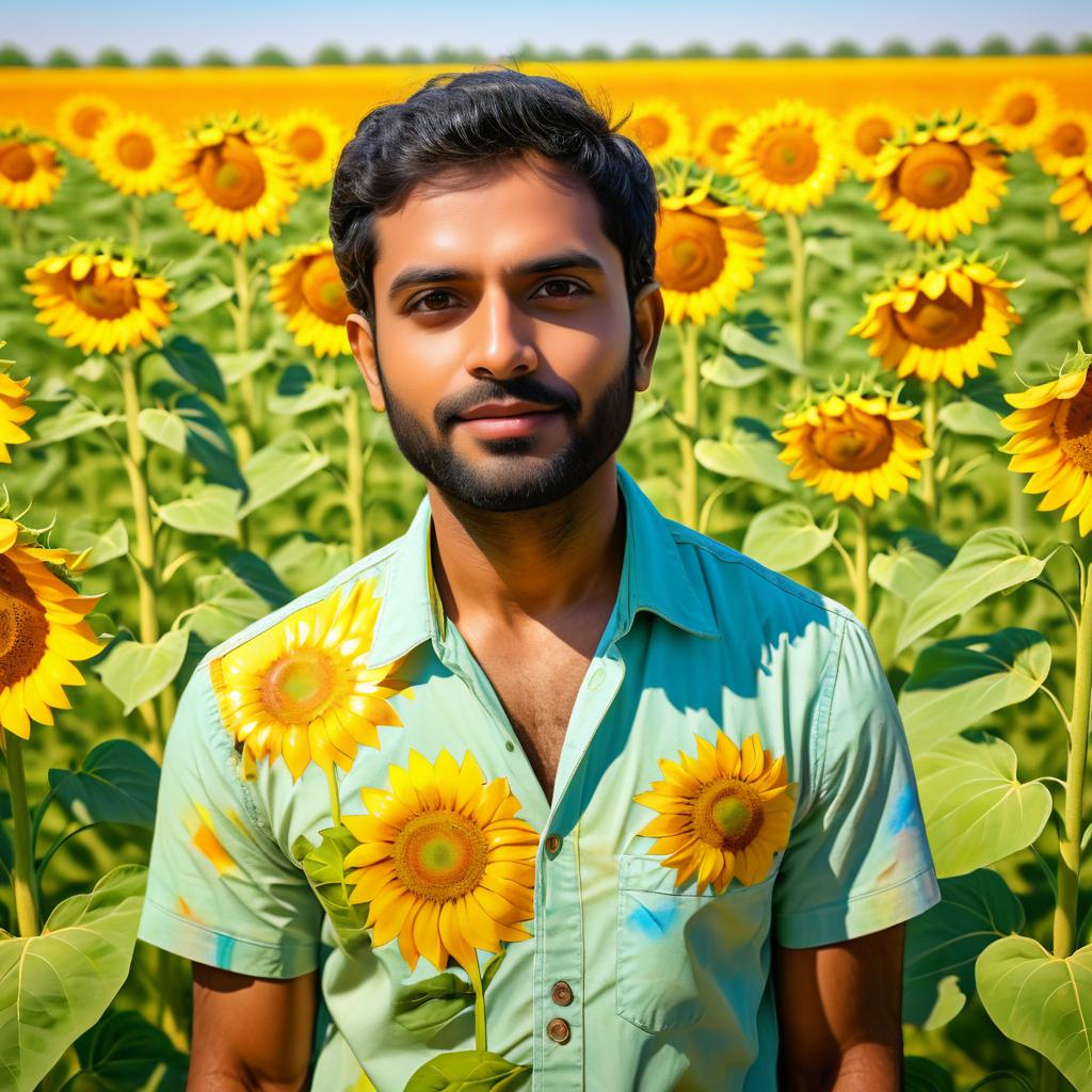 Vibrant Portrait of Indian Man in Sunflowers