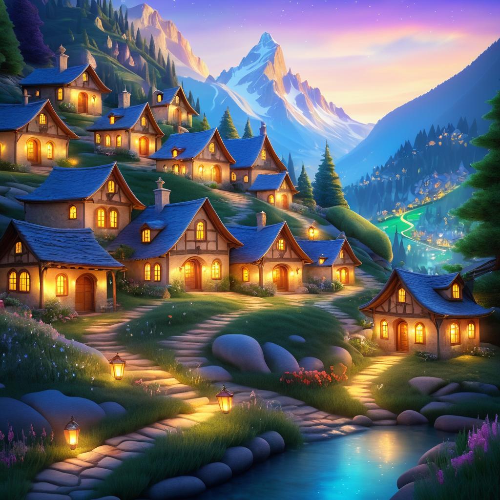 Magical Mountain Village in Oil Painting