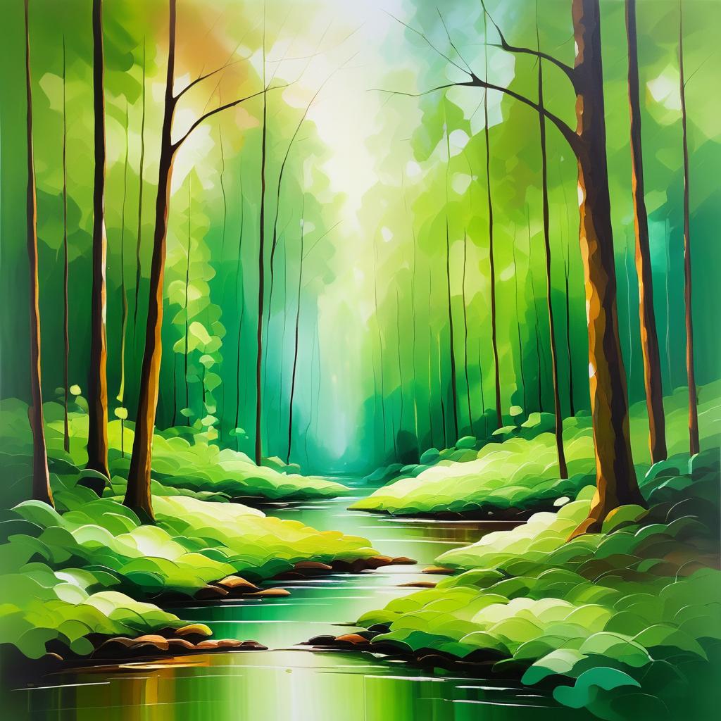 Serene Forest Abstract Oil Painting