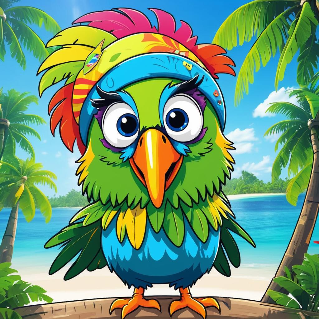 Vibrant Parrot Pirate on Tropical Island