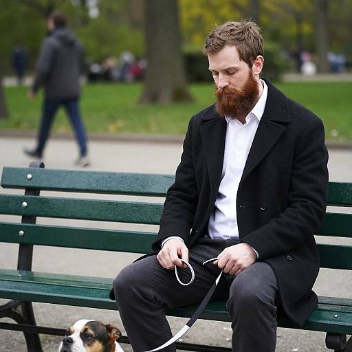 Bearded Man with Dog in Park