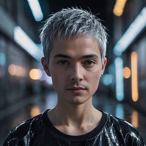 Portrait of Young Person with Silver Pixie Cut
