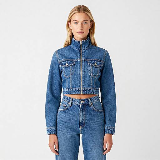 Stylish Blonde Woman in Denim Attire