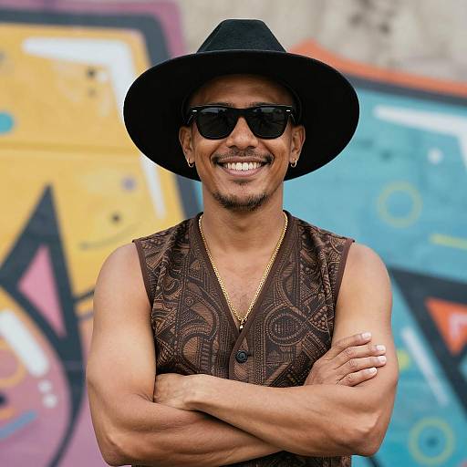 Stylish Man Against Colorful Graffiti