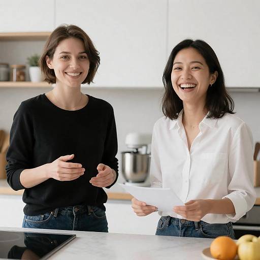 Joyful Kitchen Moments: Two Women Laughing