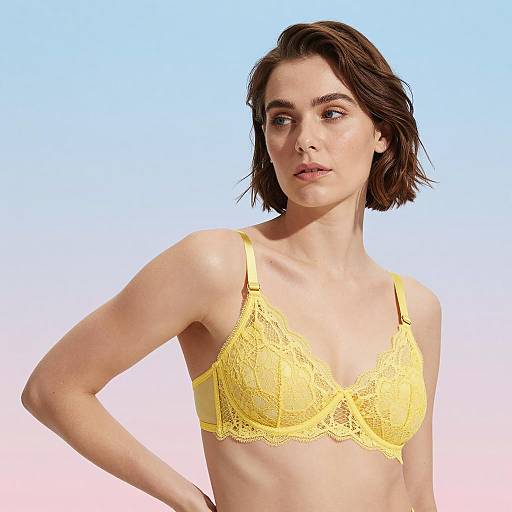 Portrait of Woman in Yellow Lace Bra