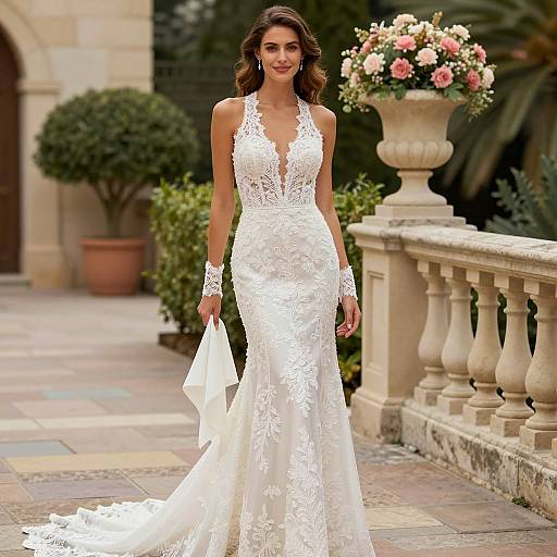 Elegant Bride on Stone Pathway