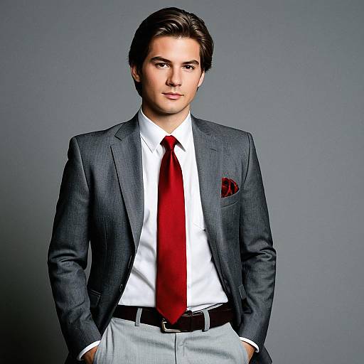 Young man in formal suit with red tie